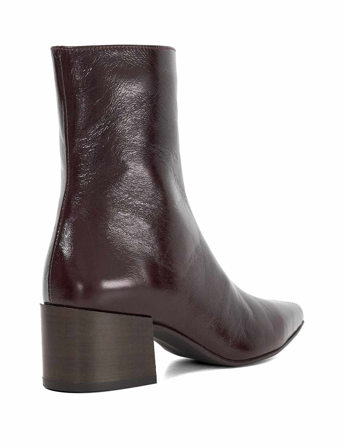 Women's Leather Block Heel Pointed Ankle Boots - Brown | SAVINTARI