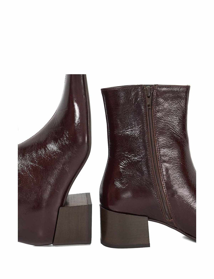 Women's Leather Block Heel Pointed Ankle Boots - Brown | Autumn Ankle Boots | SAVINTARI
