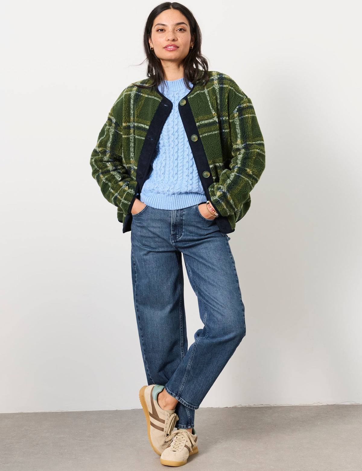Women's Borg Jacket in Green view 2 | borg jacket | SAVINTARI