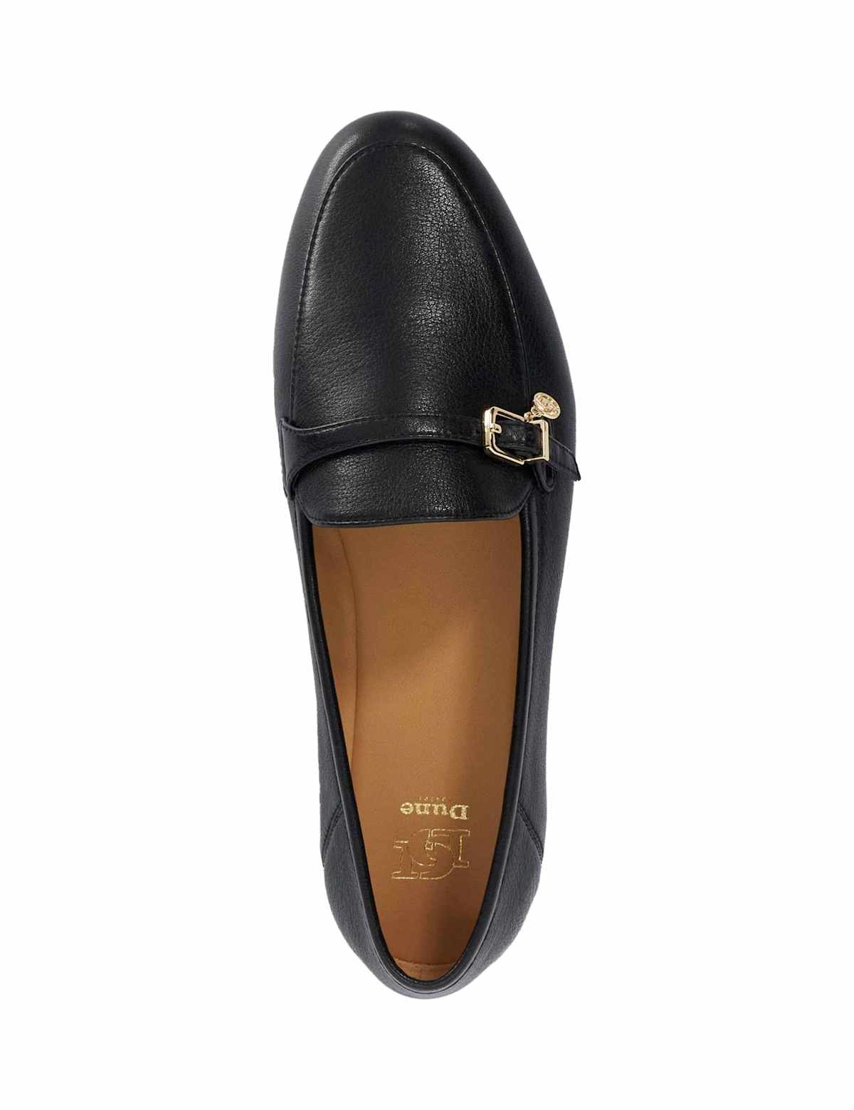 Women's Leather Buckle Slip On Flat Loafers - Black | SAVINTARI