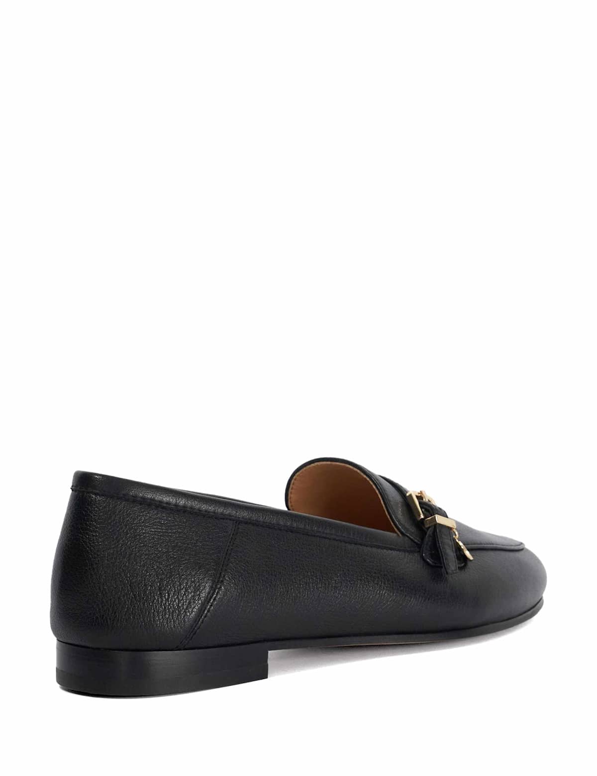 Women's Leather Buckle Slip On Flat Loafers - Black | SAVINTARI