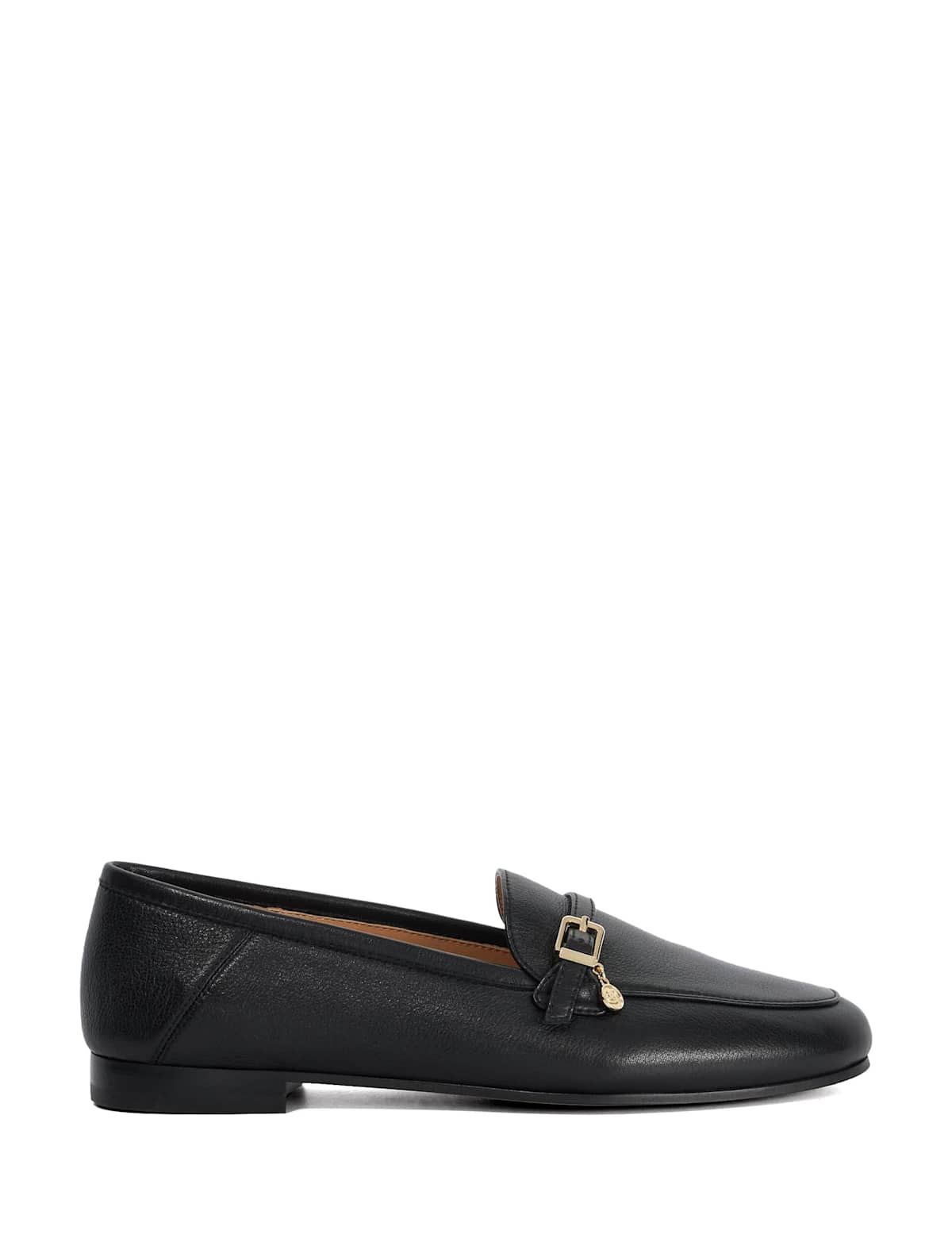 Women's Leather Buckle Slip On Flat Loafers - Black | SAVINTARI