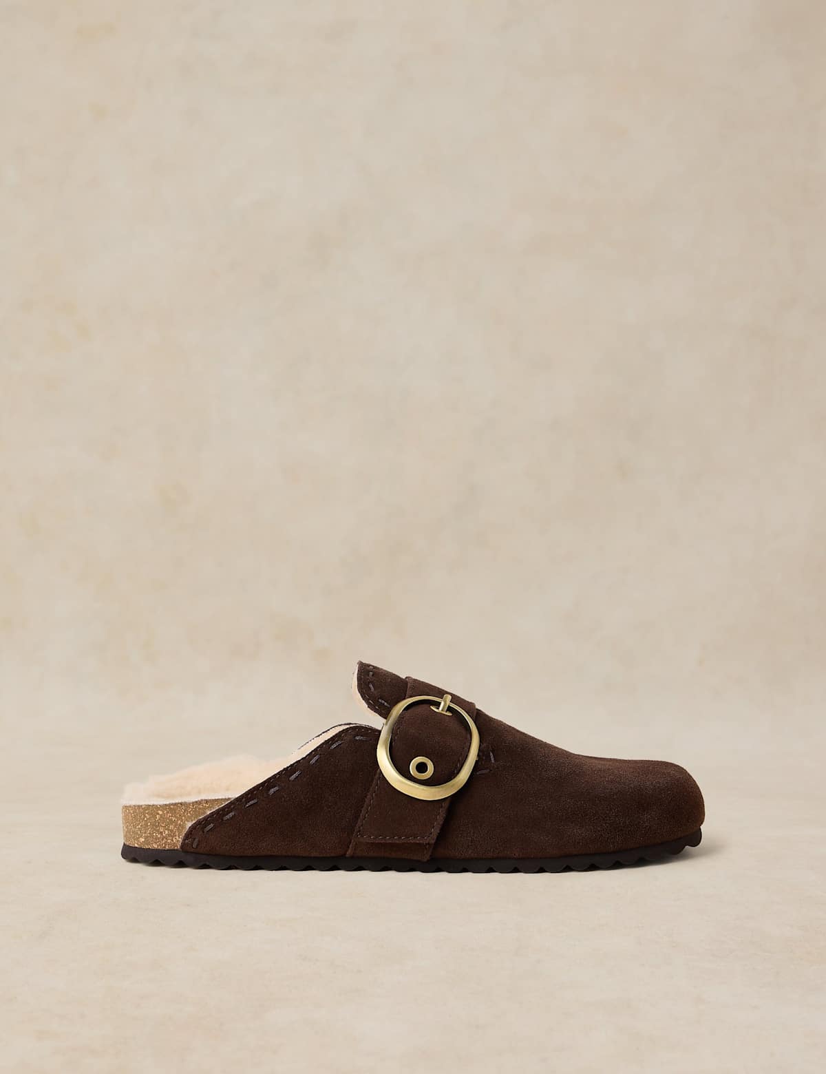 Women's Suede Faux Fur Lined Mules - Brown | sheepskin boots | SAVINTARI