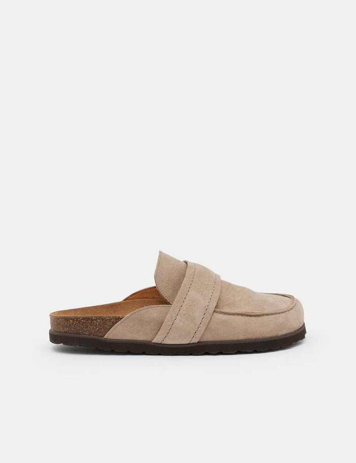 Women's Suede Footbed Flat Mules - Natural | Easy Slip-On Shoes | SAVINTARI