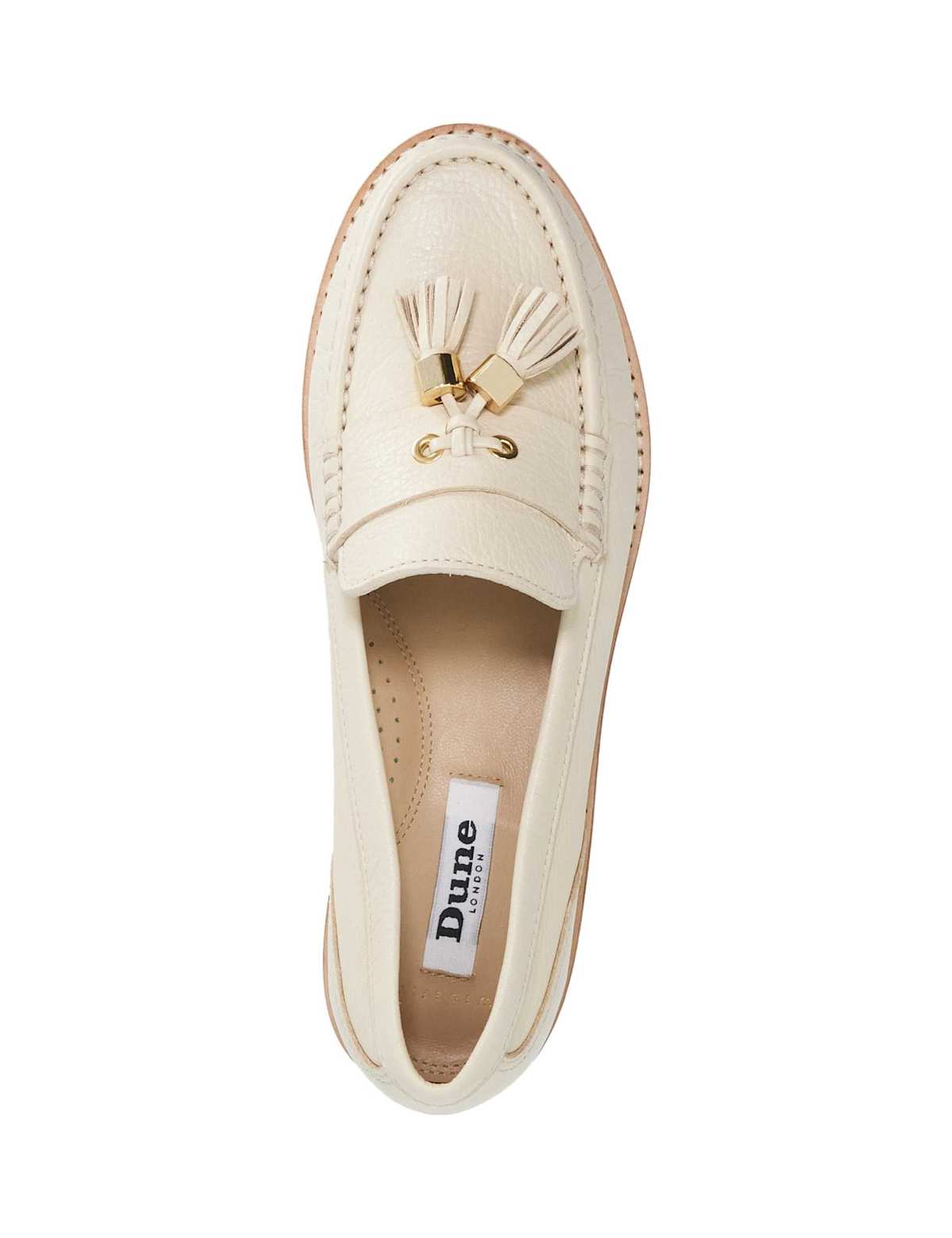 Women's Wide Fit Leather Cleated Block Heel Loafer - Ecru | SAVINTARI