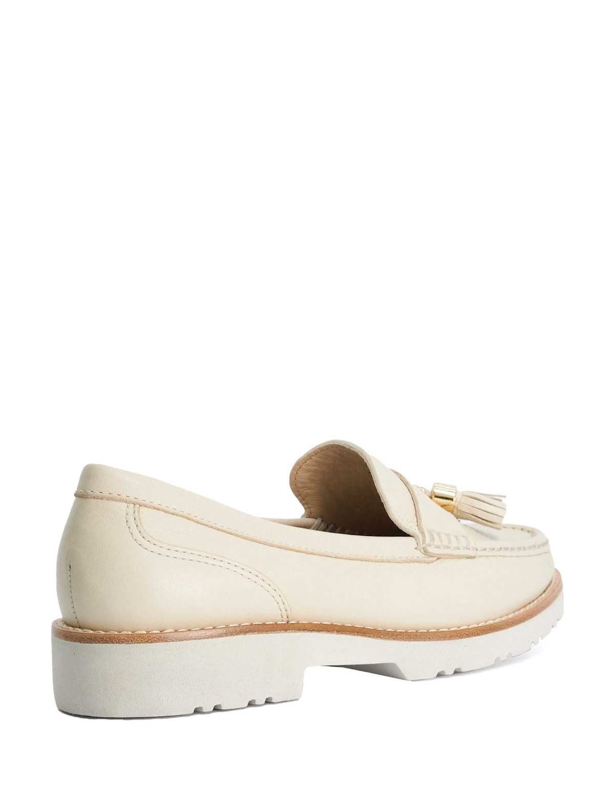 Women's Wide Fit Leather Cleated Block Heel Loafer - Ecru | SAVINTARI