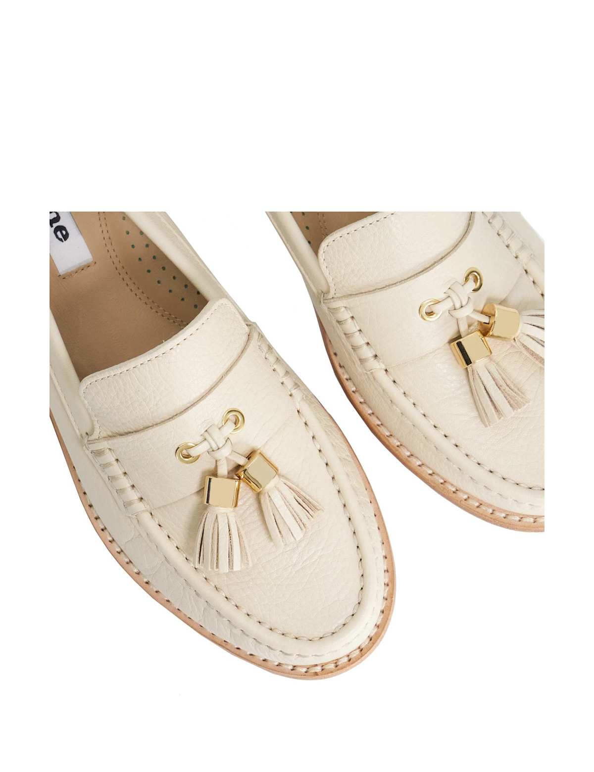 Women's Wide Fit Leather Cleated Block Heel Loafer - Ecru | SAVINTARI