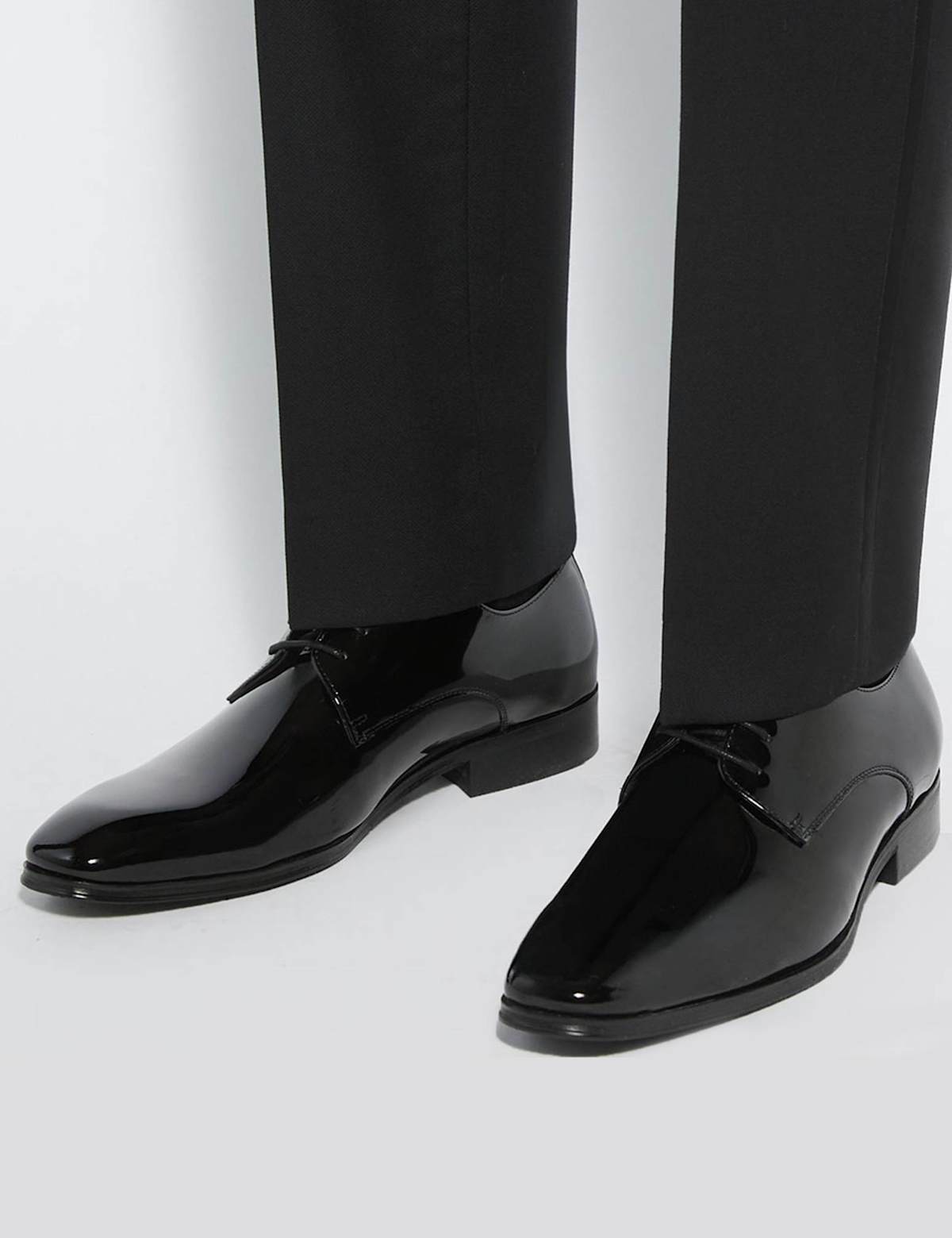 Men's Wide Fit Patent Leather Oxford Shoes - Black | oxford shoes | SAVINTARI