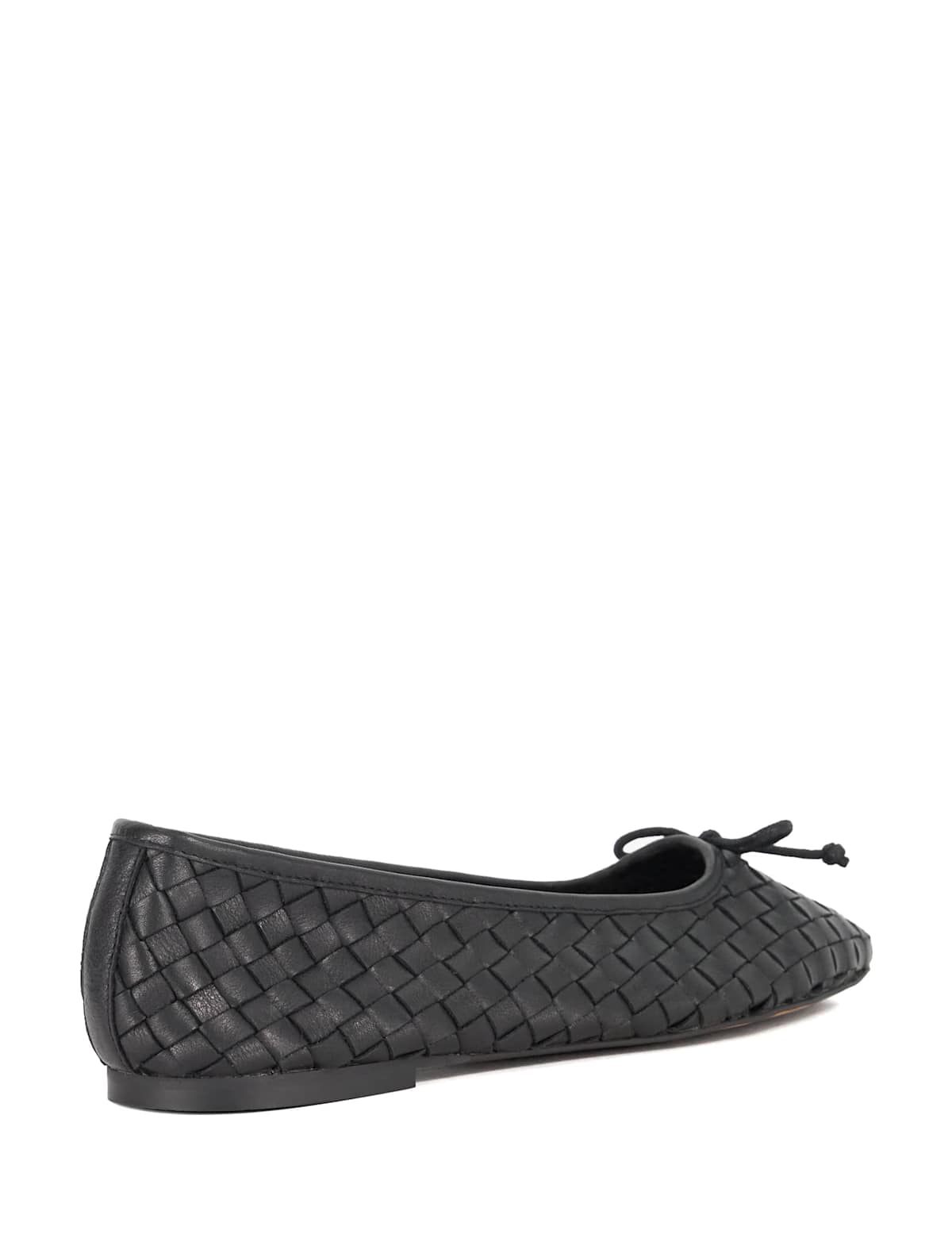 Women's Leather Woven Slip On Flat Ballet Pumps - Black | SAVINTARI