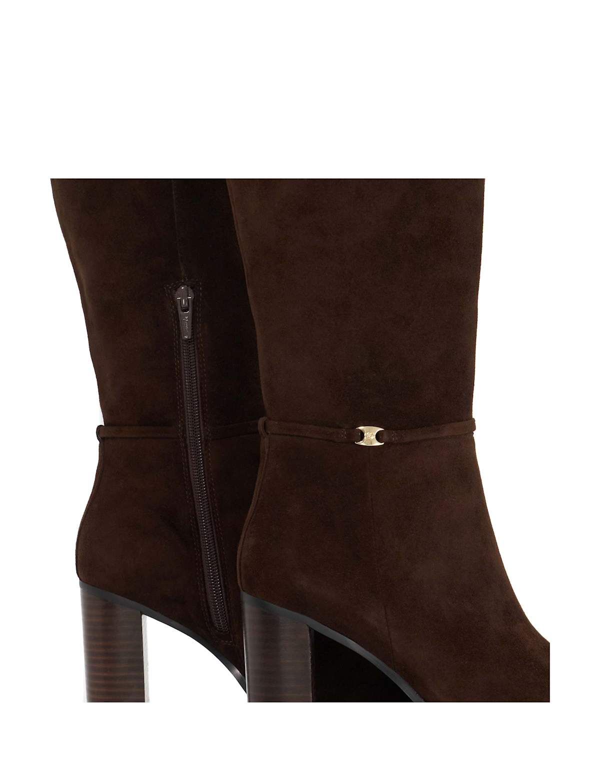 Women's Wide Fit Suede Block Heel Knee High Boots - Brown | wide fit boots | SAVINTARI