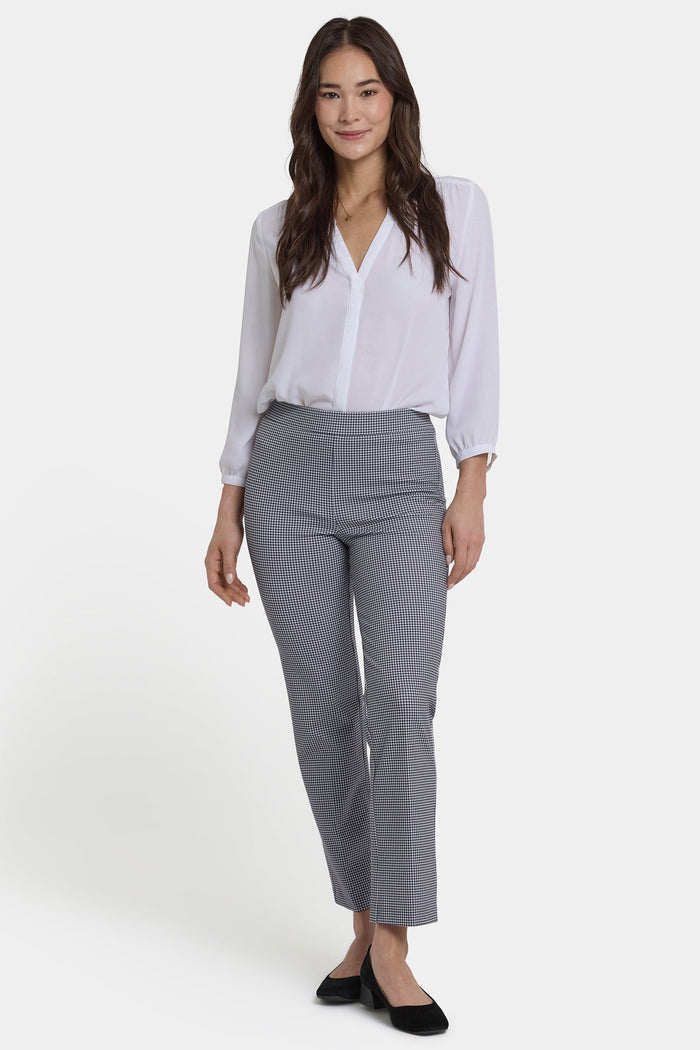 Women's Houndstooth Pull On Trousers | Easy Waist Everyday Pants | SAVINTARI