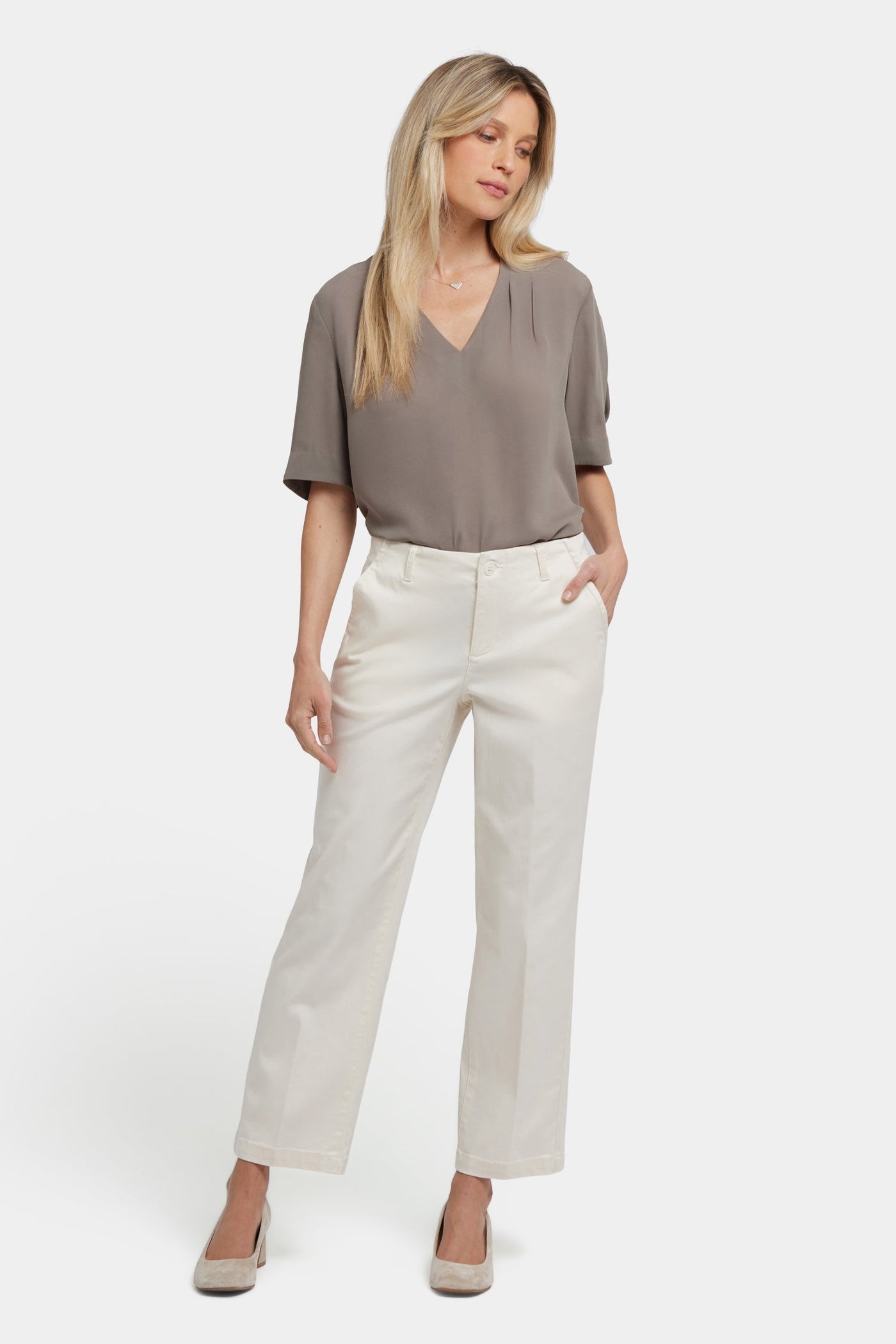 Marilyn Straight Ankle Pants - Ivory - straight leg trousers