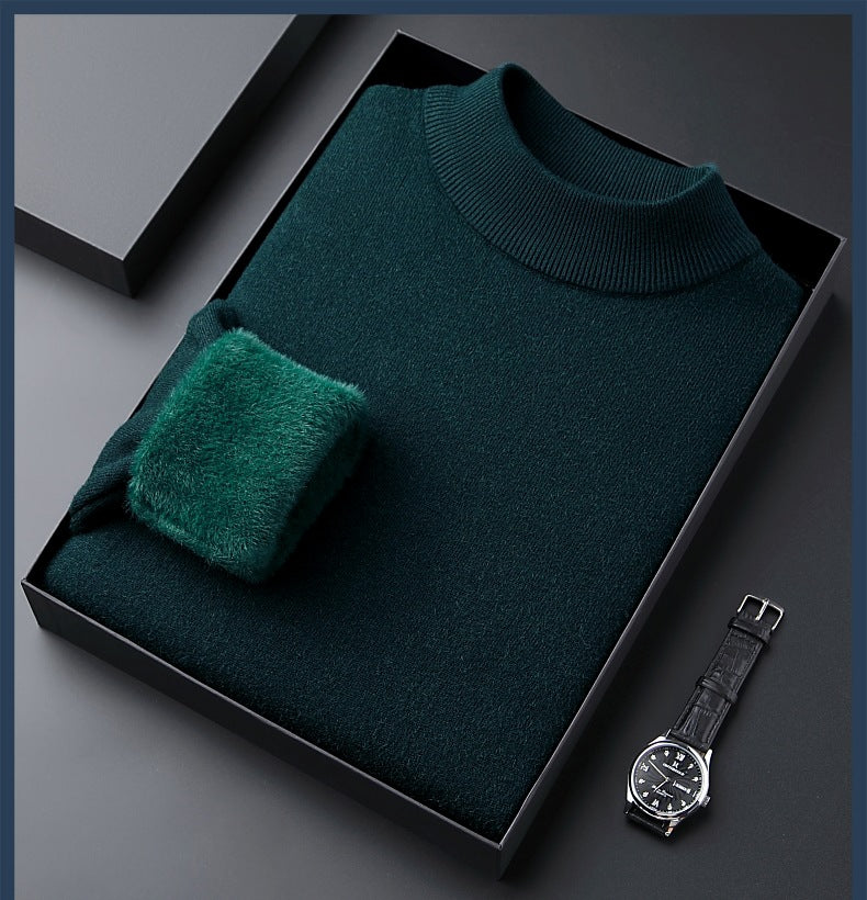 Men's High quality solid color thick cashmere sweater - NAVY BLUE | SAVINTARI