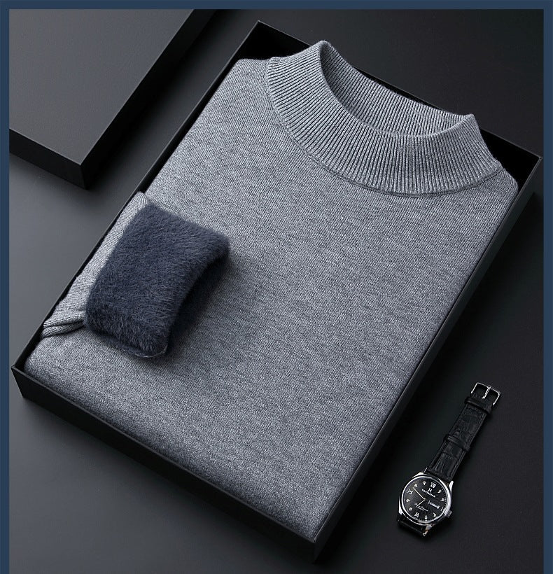 Men's High quality solid color thick cashmere sweater - NAVY BLUE | SAVINTARI