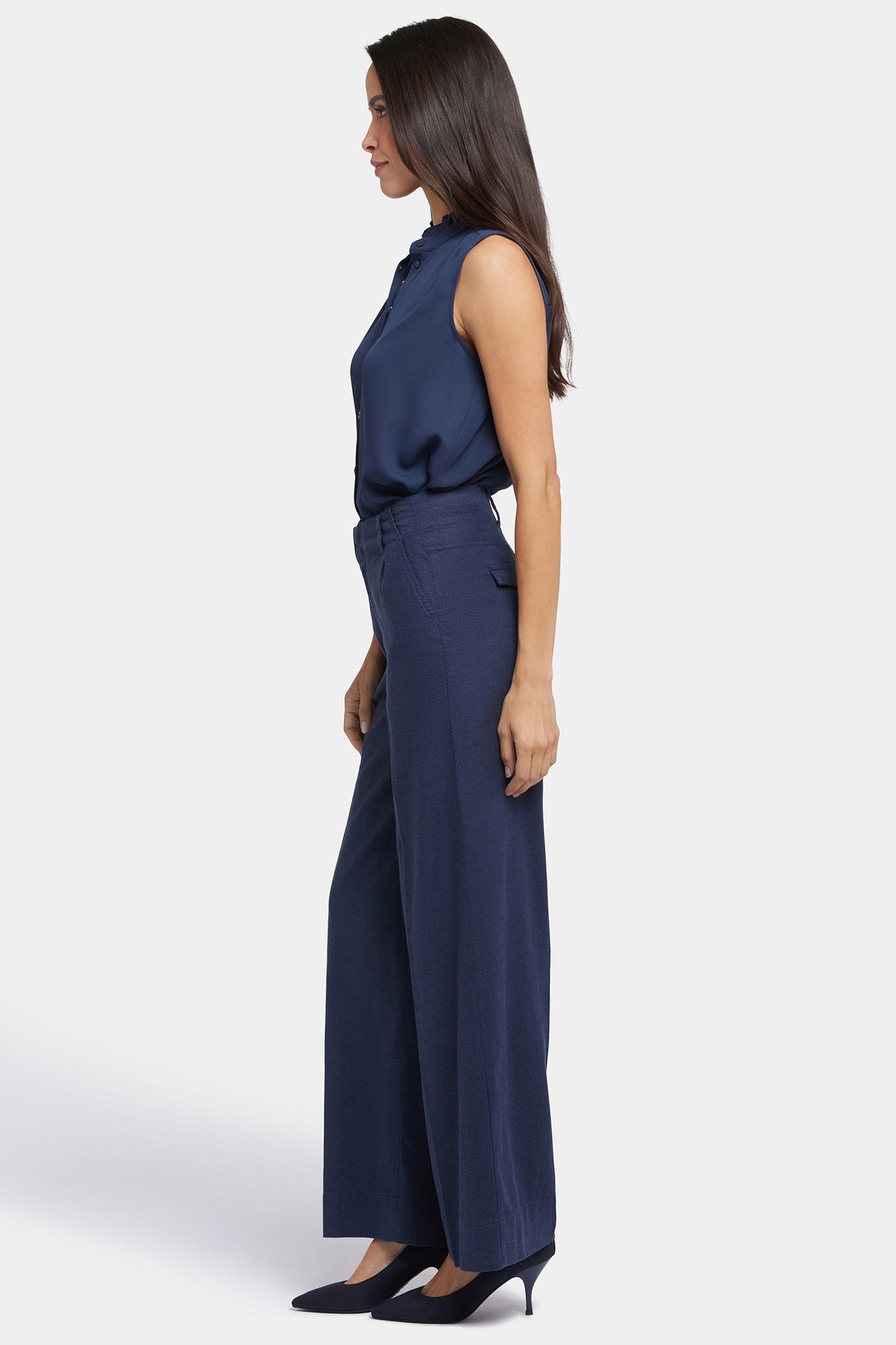 Mona Wide Leg Trouser Pants In Petite - Oxford Navy - wide leg trousers