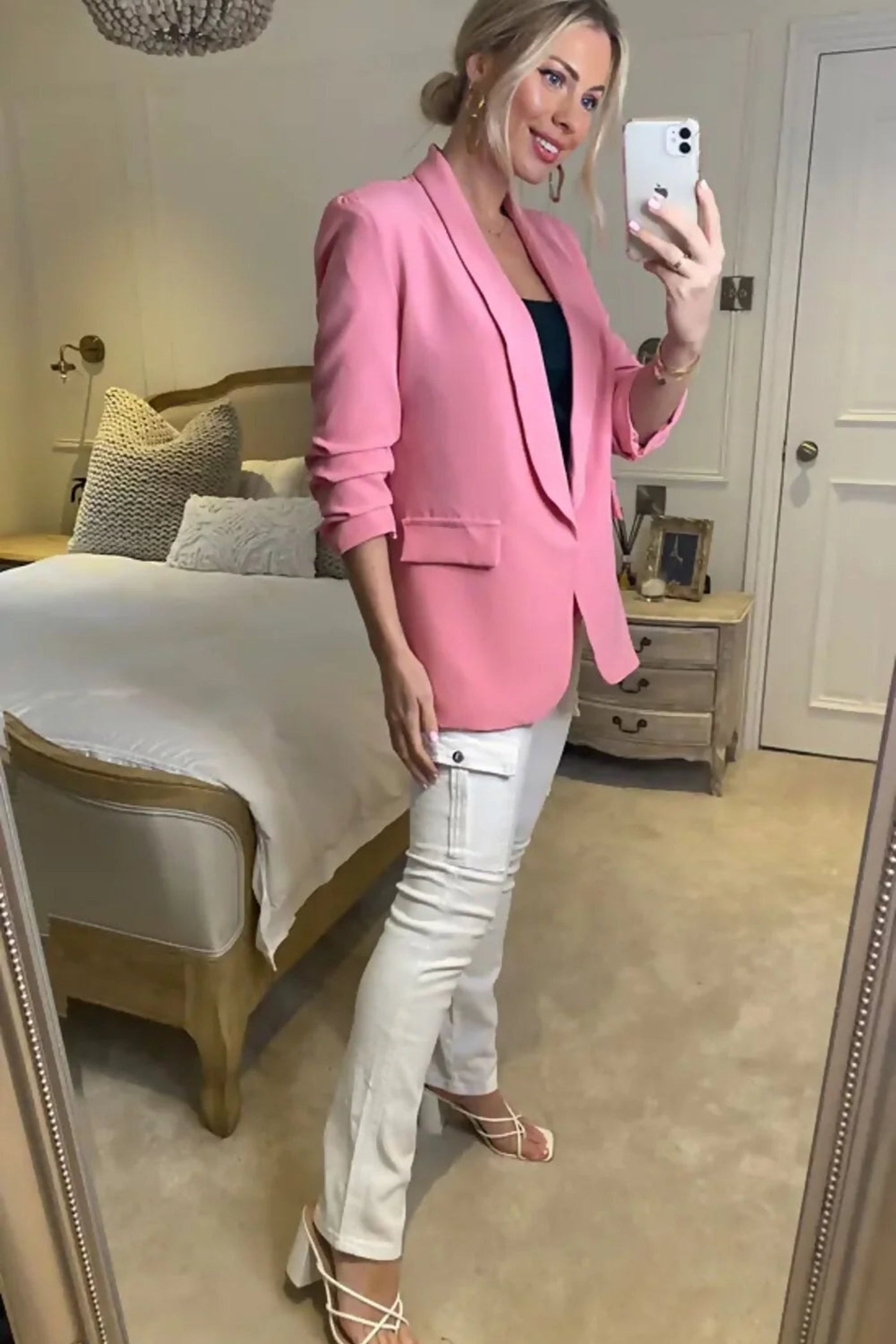 Pink Long Sleeve Pocket Blazer - Tenely 3