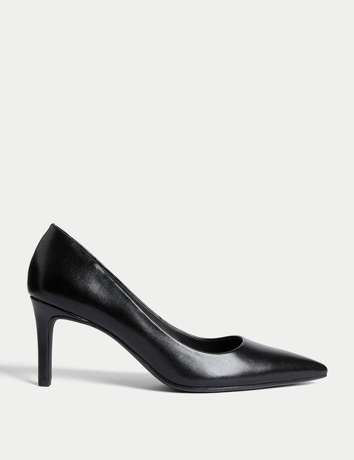 Women's Mid Heel Pointed Court Shoes - Black | Dress Heel Shoes | SAVINTARI