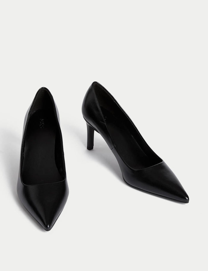 Mid Heel Pointed Court Shoes · Black