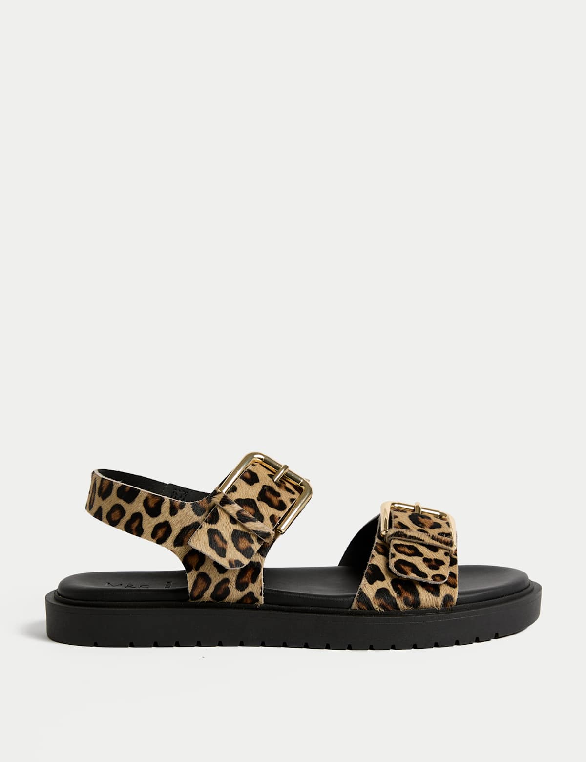 Women's Leather Leopard Print Flatform Sandals - Black | SAVINTARI