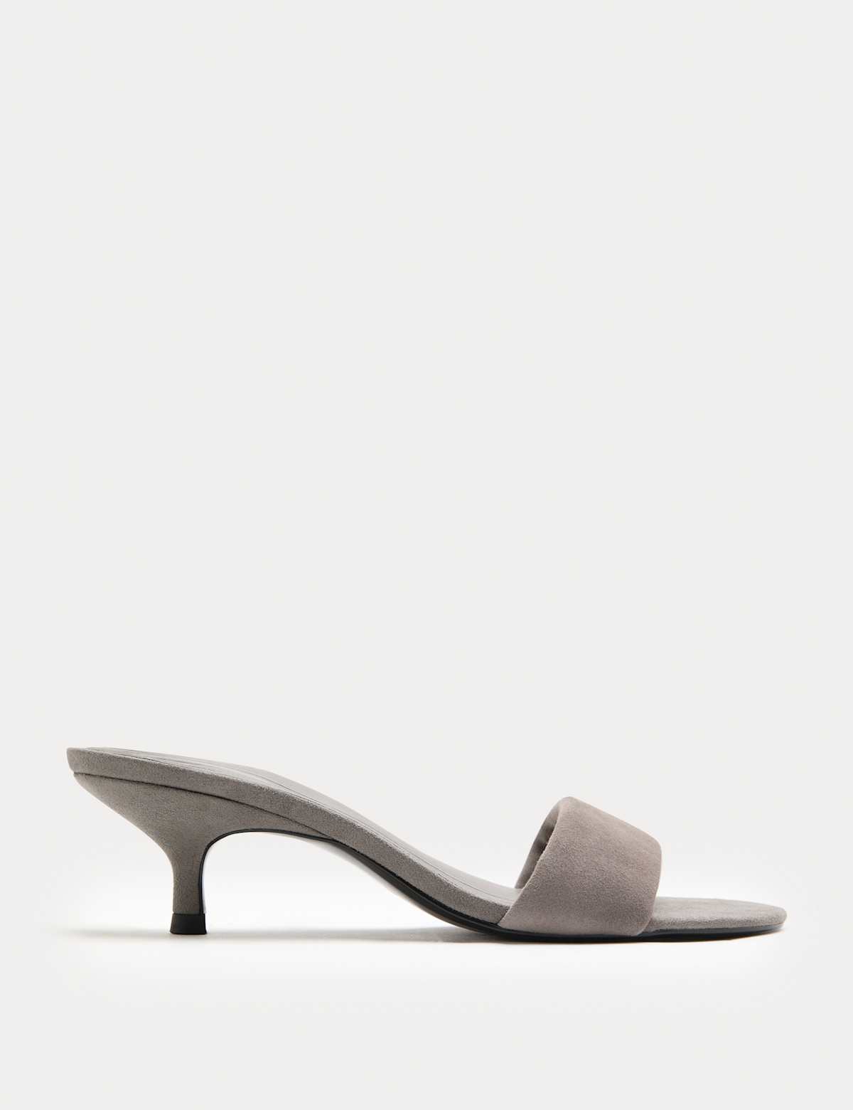 Women's Suede Kitten Heel Open Toe Mules - Taupe | SAVINTARI