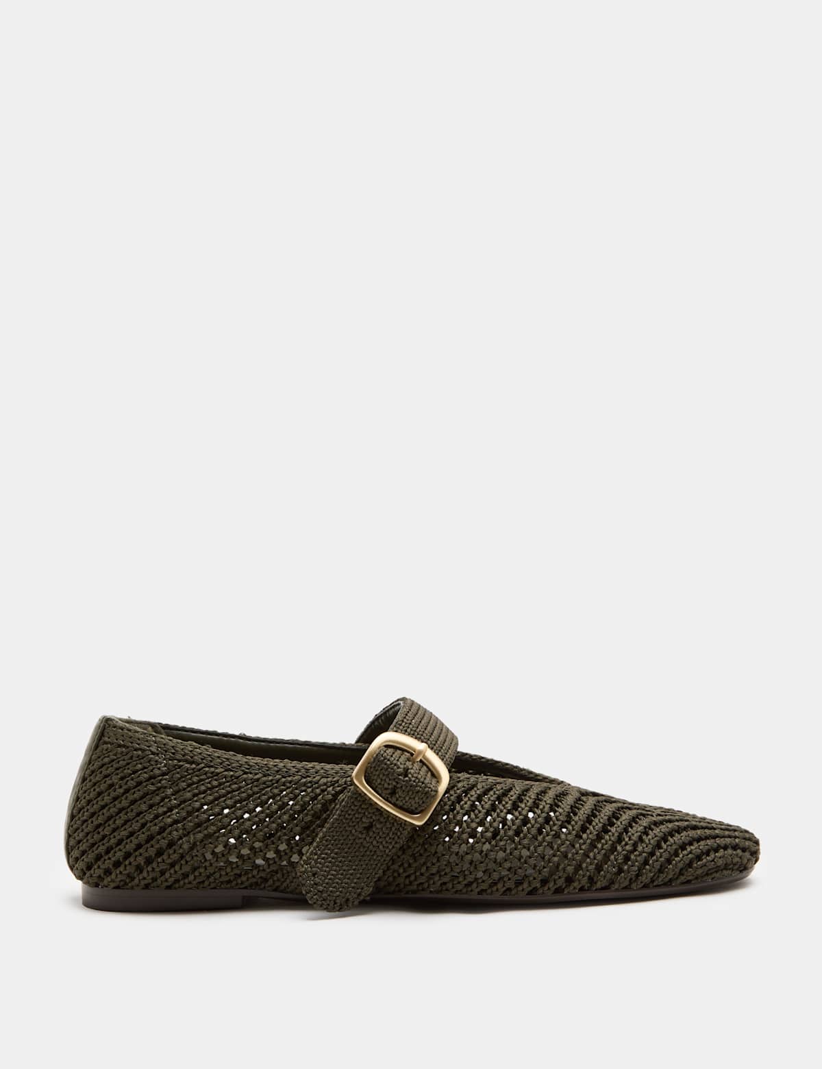 Women's Buckle Flat Mary Jane Ballet Pumps - Olive | mary jane shoes | SAVINTARI