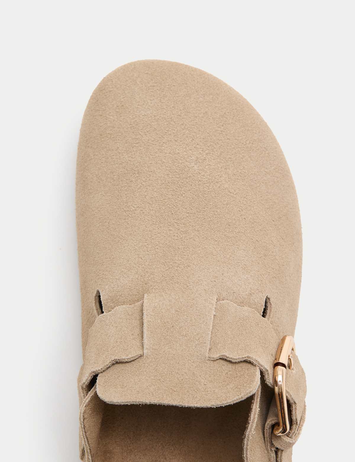 Women's Suede Scallop Edge Strap Clogs - Sand | SAVINTARI