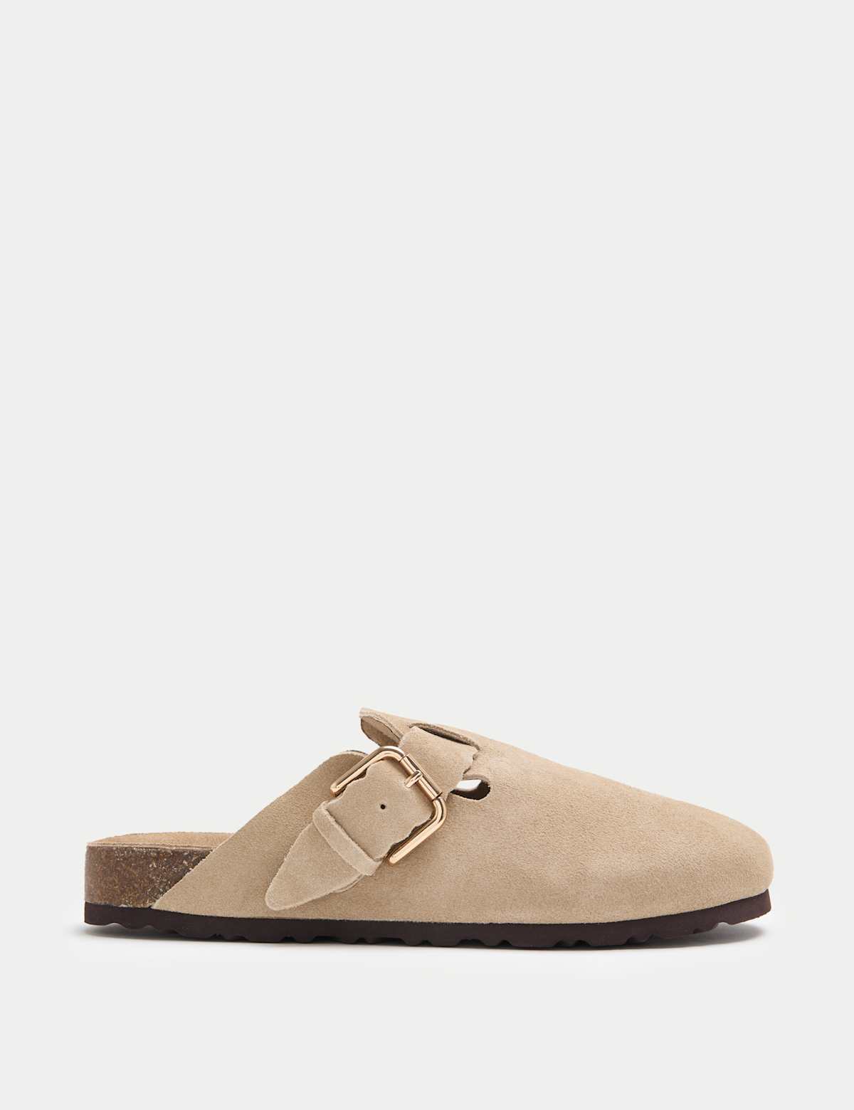 Women's Suede Scallop Edge Strap Clogs - Sand | SAVINTARI