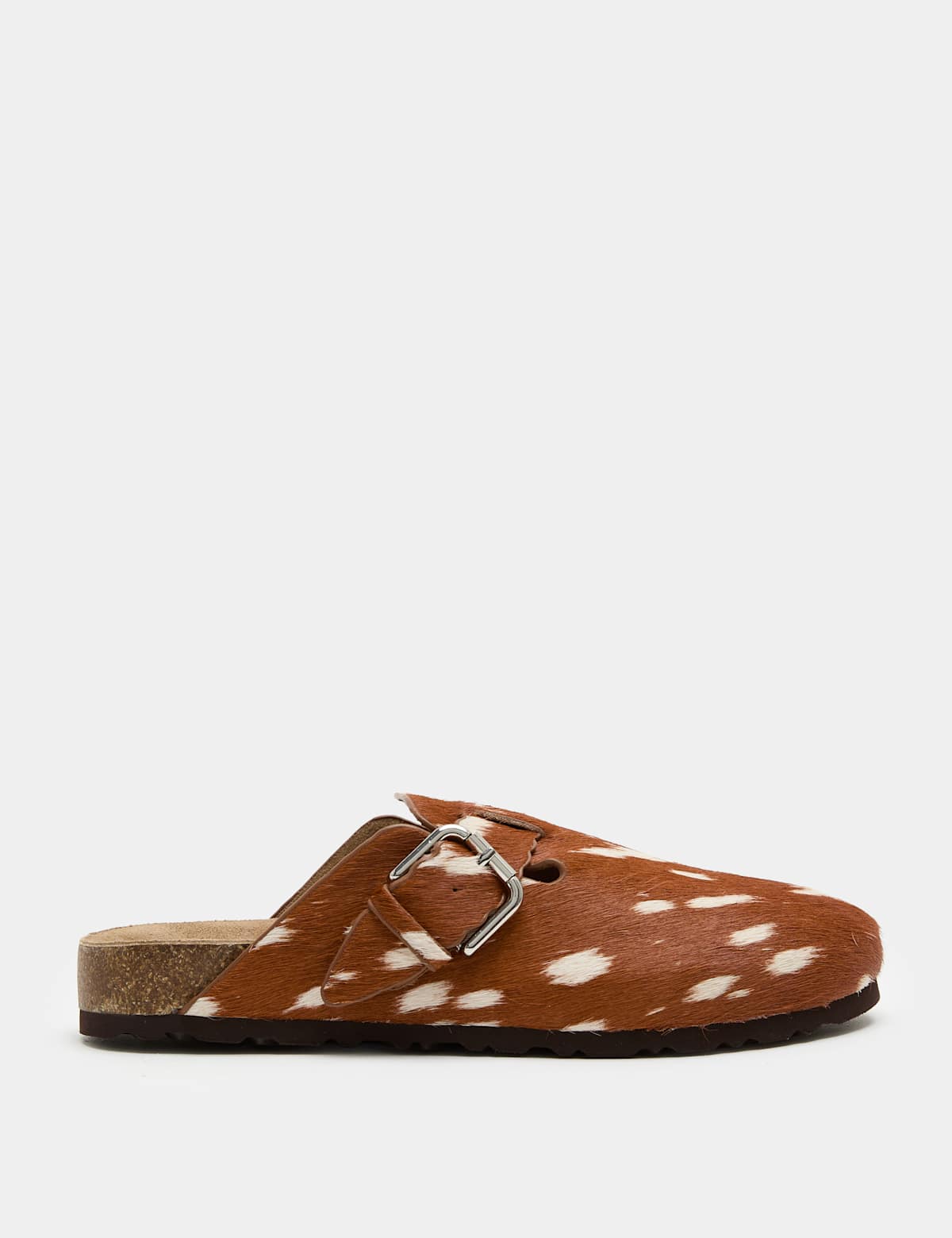 Women's Leather Hair On Animal Print Clogs - Brown | clogs | SAVINTARI