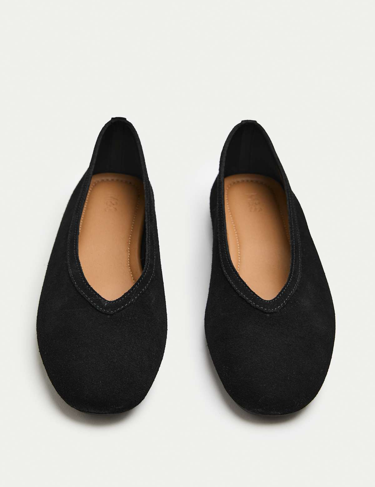 Women's Suede Flat Round Toe Ballet Pumps - Black | SAVINTARI
