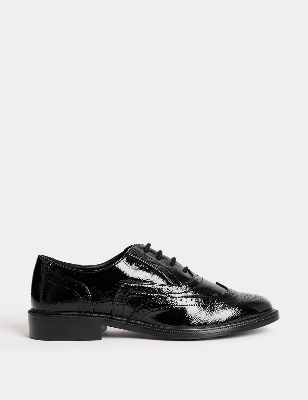 Men's Patent Flat Brogues - Black | brogues | SAVINTARI