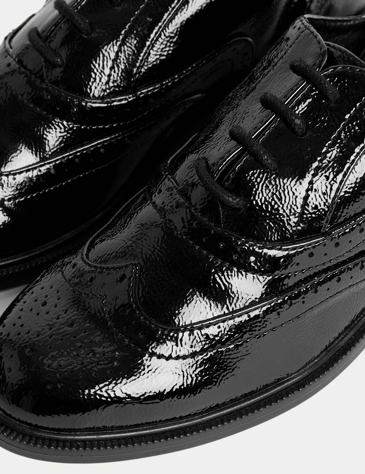 Men's Patent Flat Brogues - Black | brogues | SAVINTARI