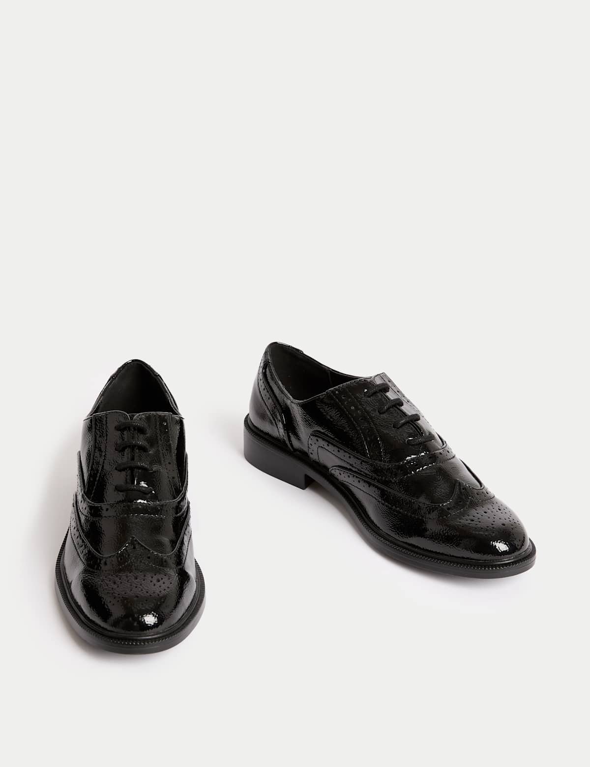 Men's Patent Flat Brogues - Black | brogues | SAVINTARI