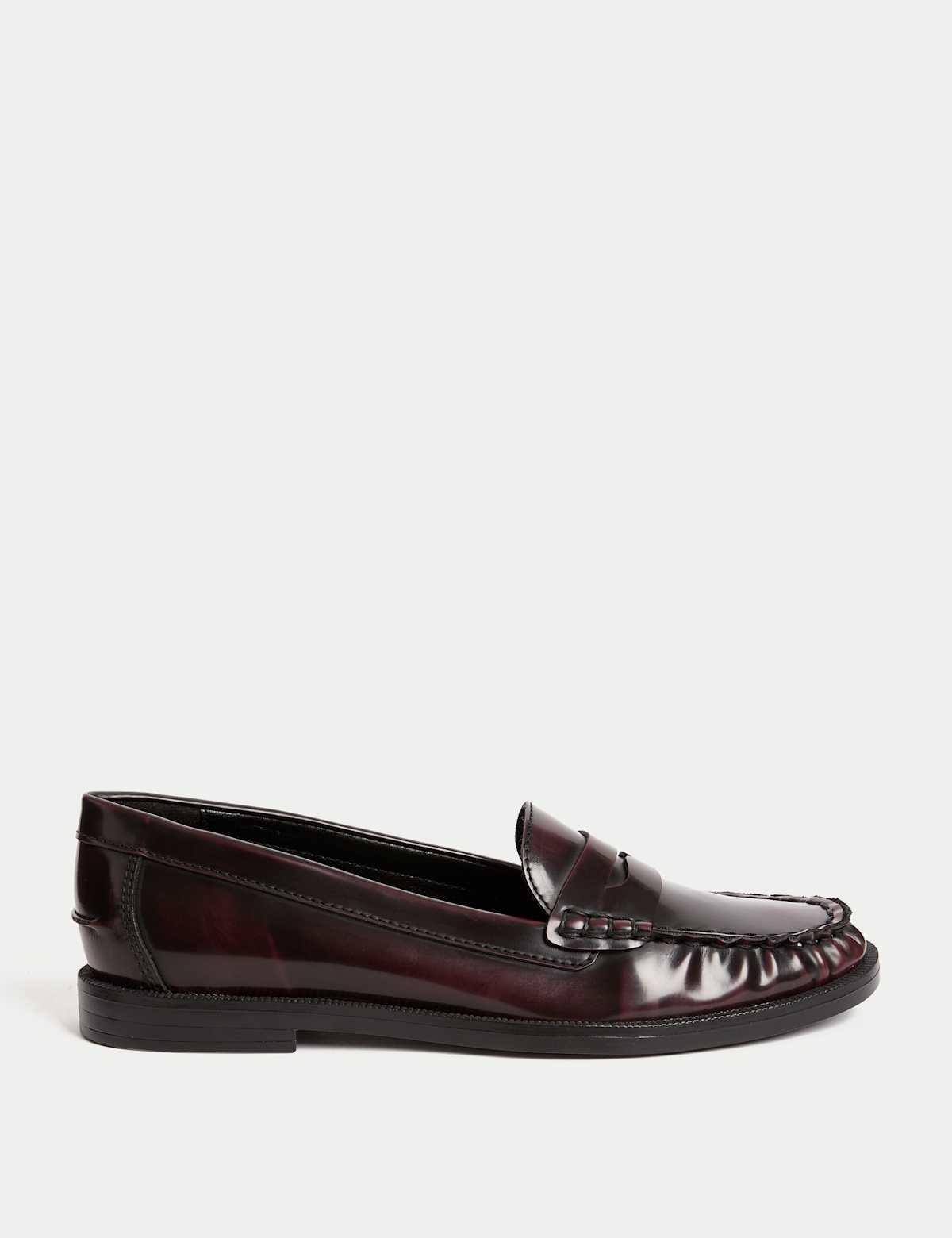 Men's Patent Flat Penny Loafers - Black | SAVINTARI