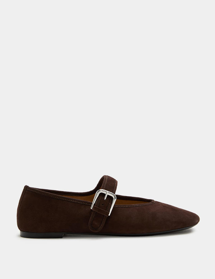 Suede Flat Mary Jane Ballet Pumps · Brown