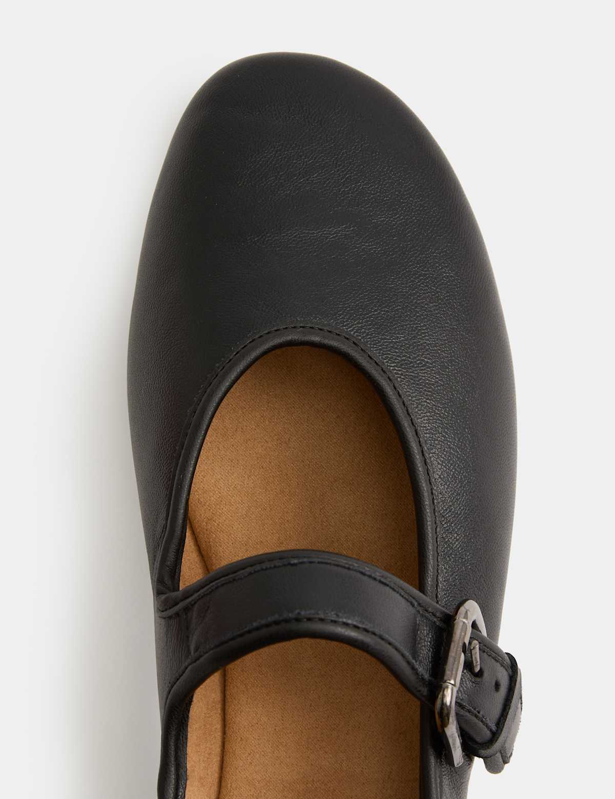 Women's Leather Mary Jane Buckle Flat Ballet Pumps - Black | SAVINTARI