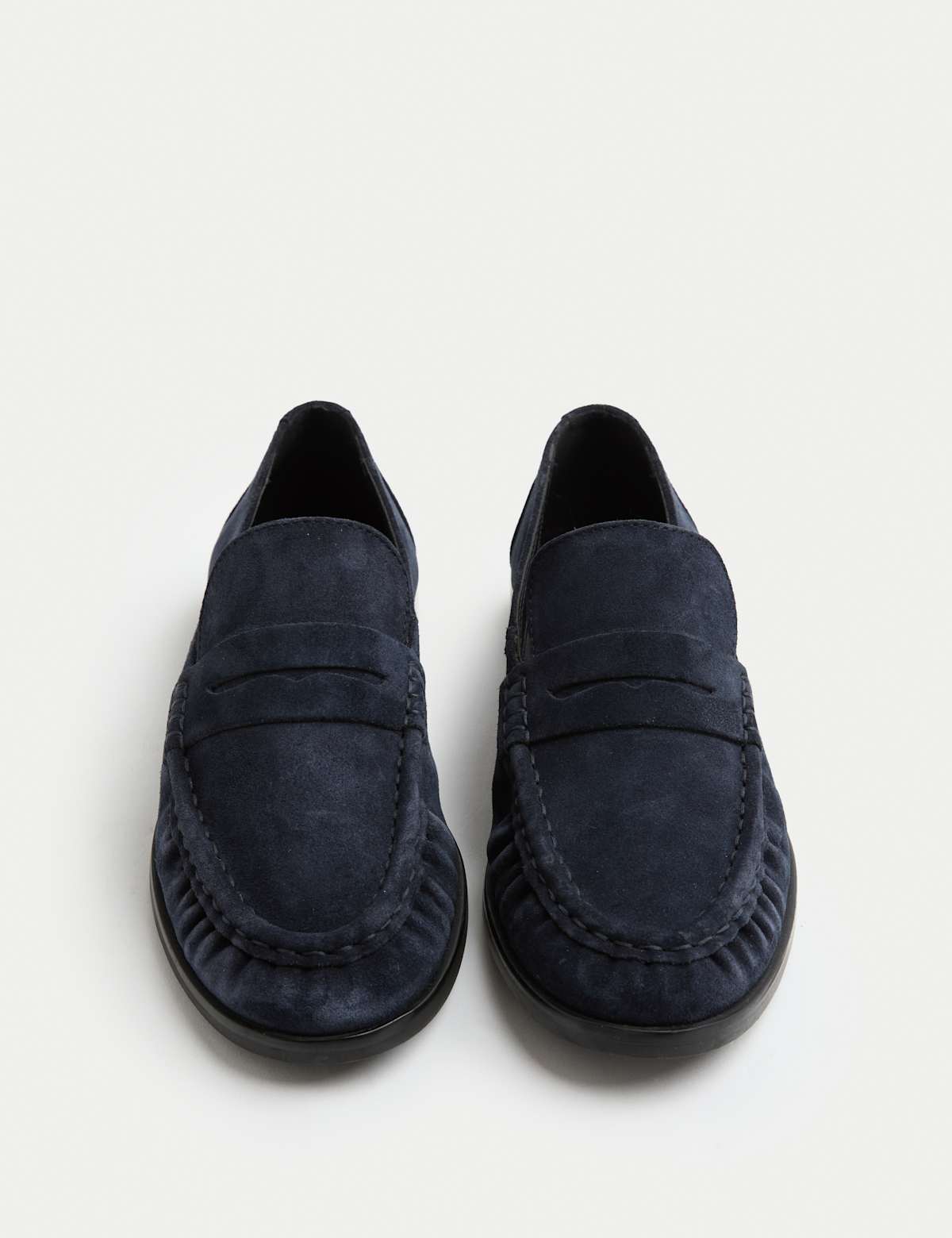 Women's Navy penny loafers — view 3 | SAVINTARI