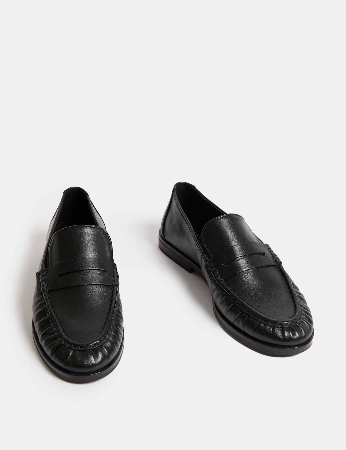 Women's Leather Loafers - Black | SAVINTARI