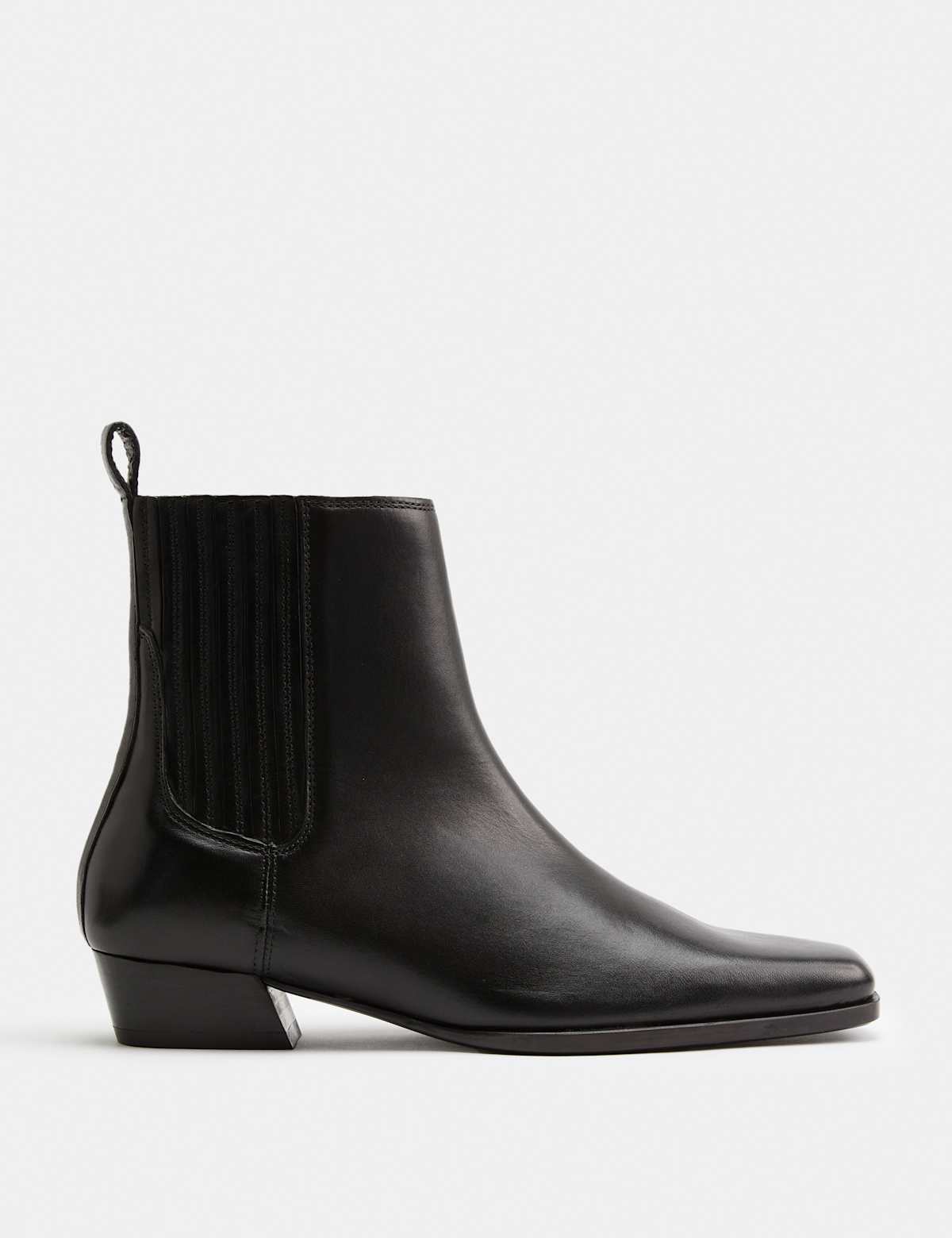 Women's Leather Western Block Heel Ankle Boots - Black | SAVINTARI