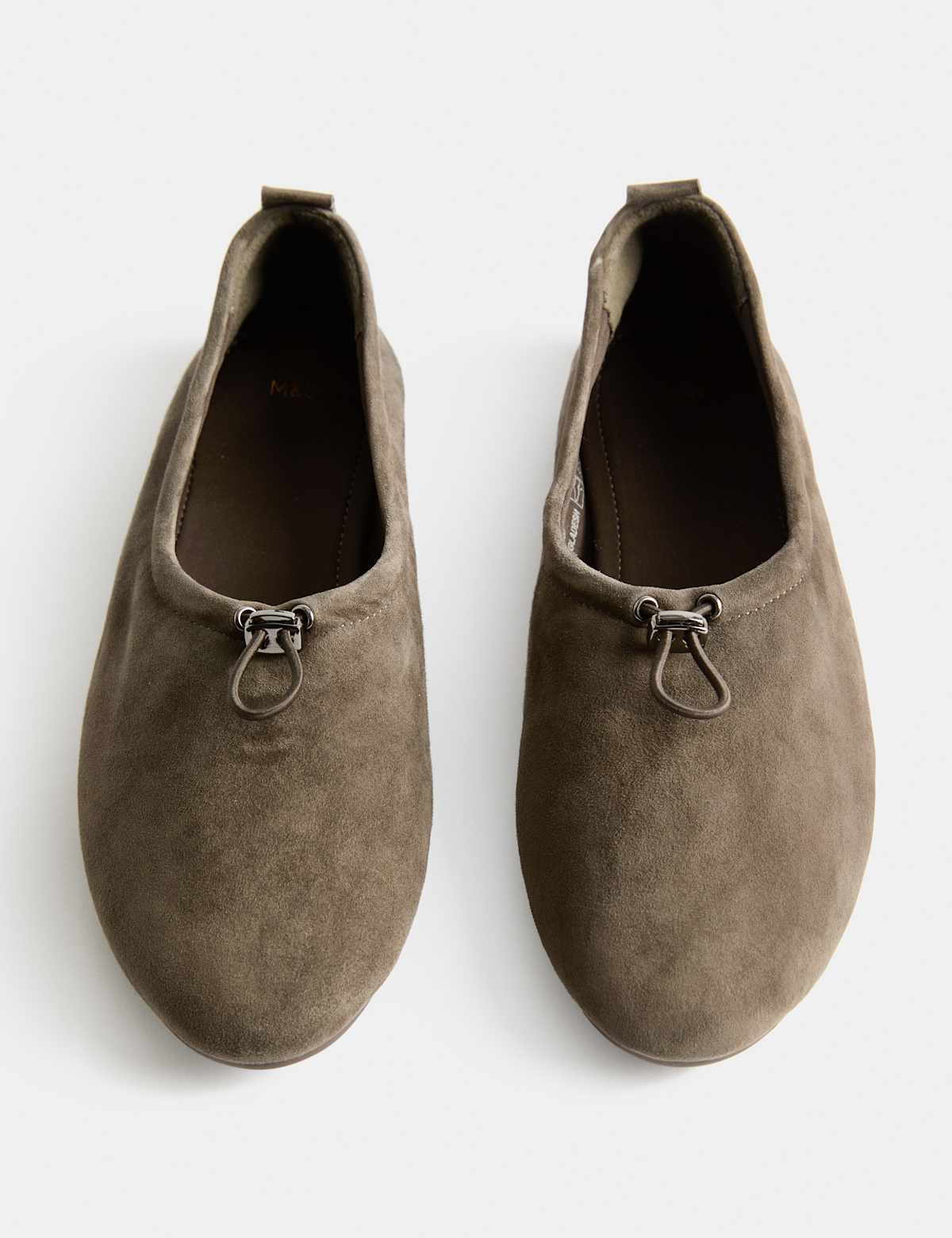 Women's Suede Toggle Cord Flat Ballet Pumps - Dark Grey | SAVINTARI