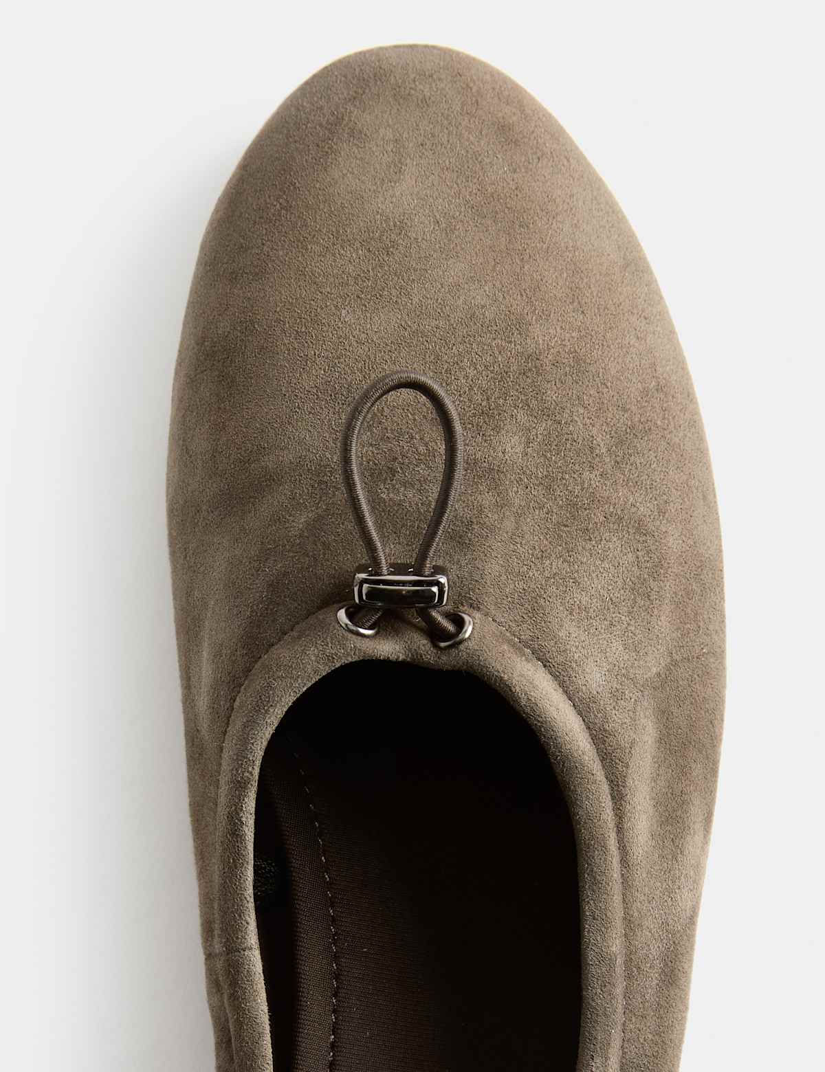 Women's Suede Toggle Cord Flat Ballet Pumps - Dark Grey | SAVINTARI