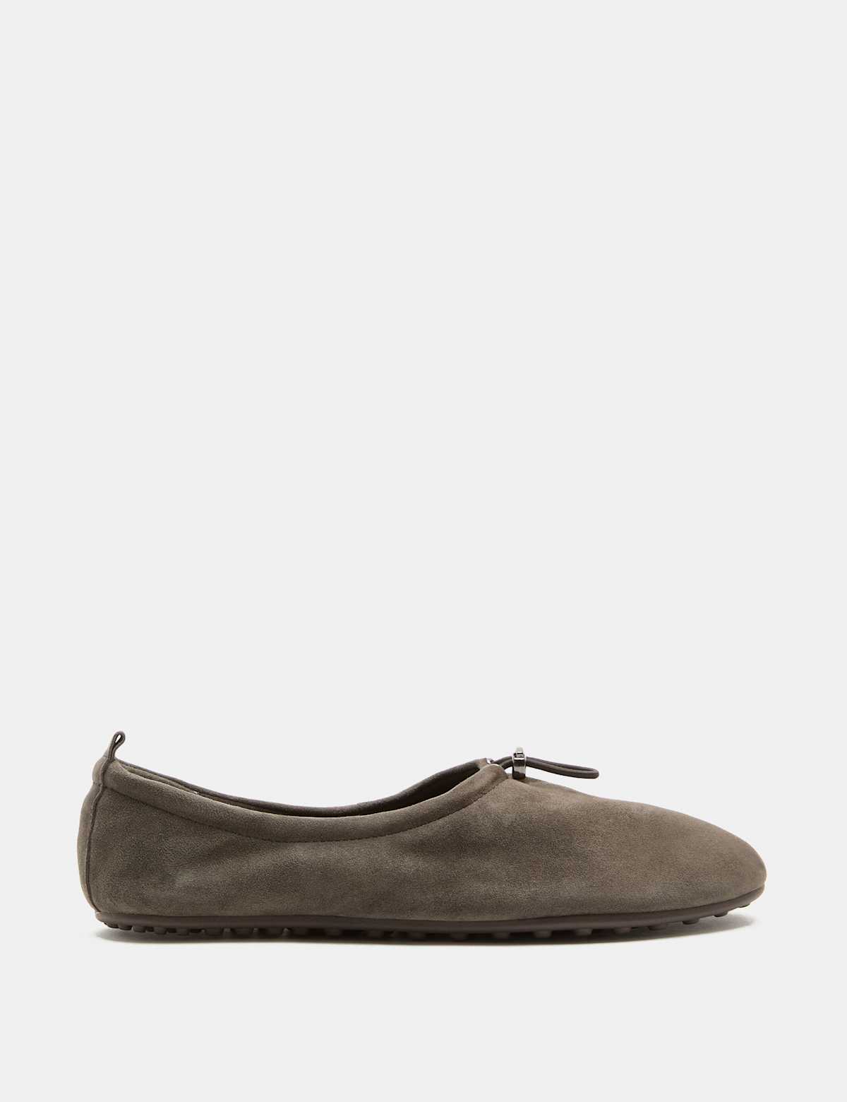 Women's Suede Toggle Cord Flat Ballet Pumps - Dark Grey | SAVINTARI