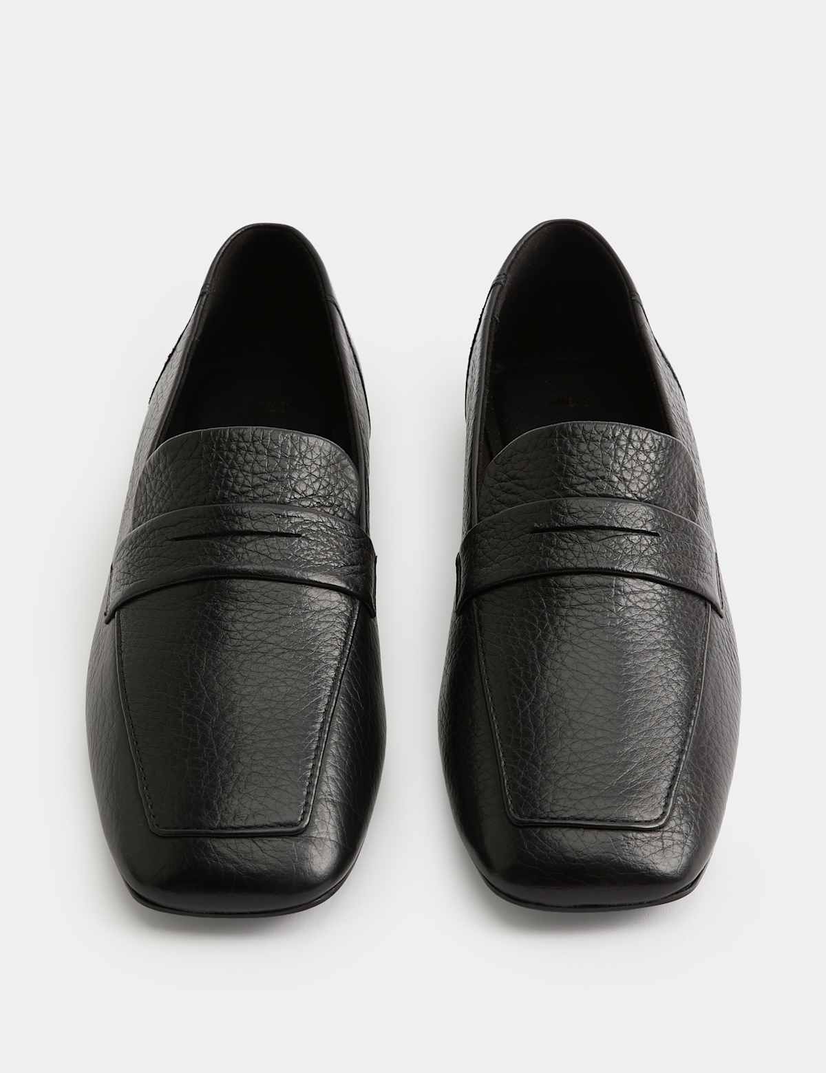 Women's Leather Flat Square Toe Loafers - Black | SAVINTARI