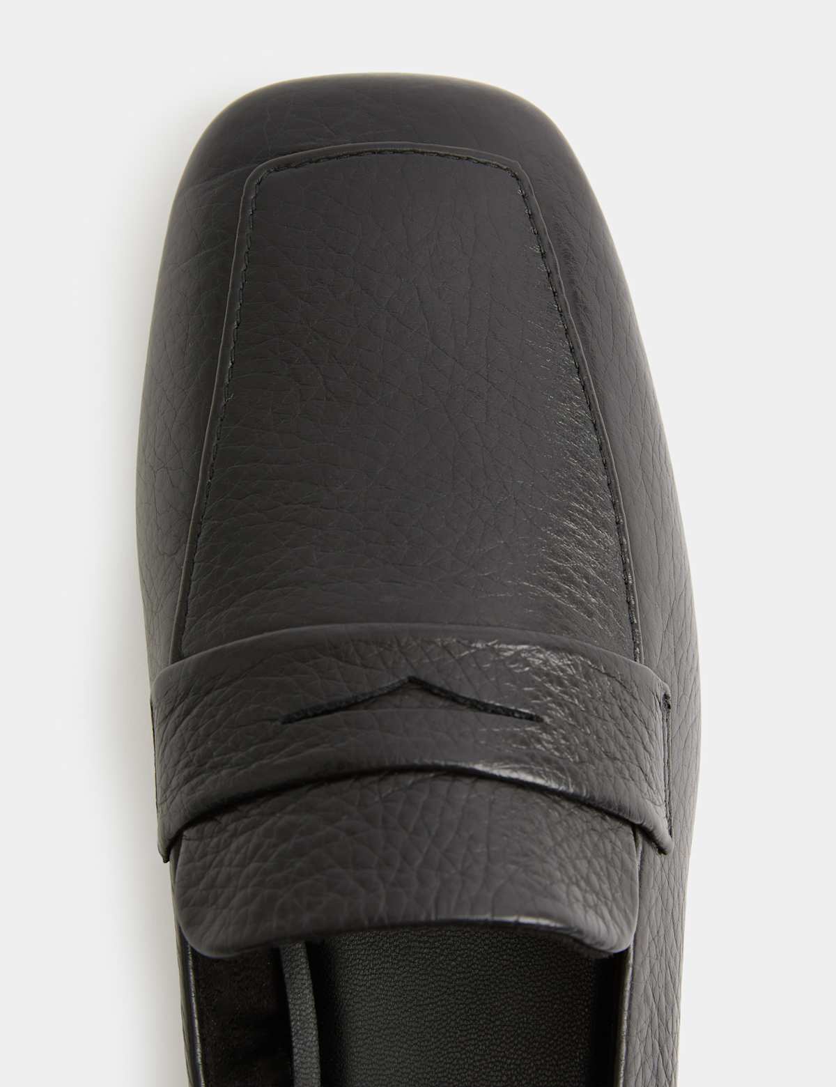 Women's Leather Flat Square Toe Loafers - Black | SAVINTARI