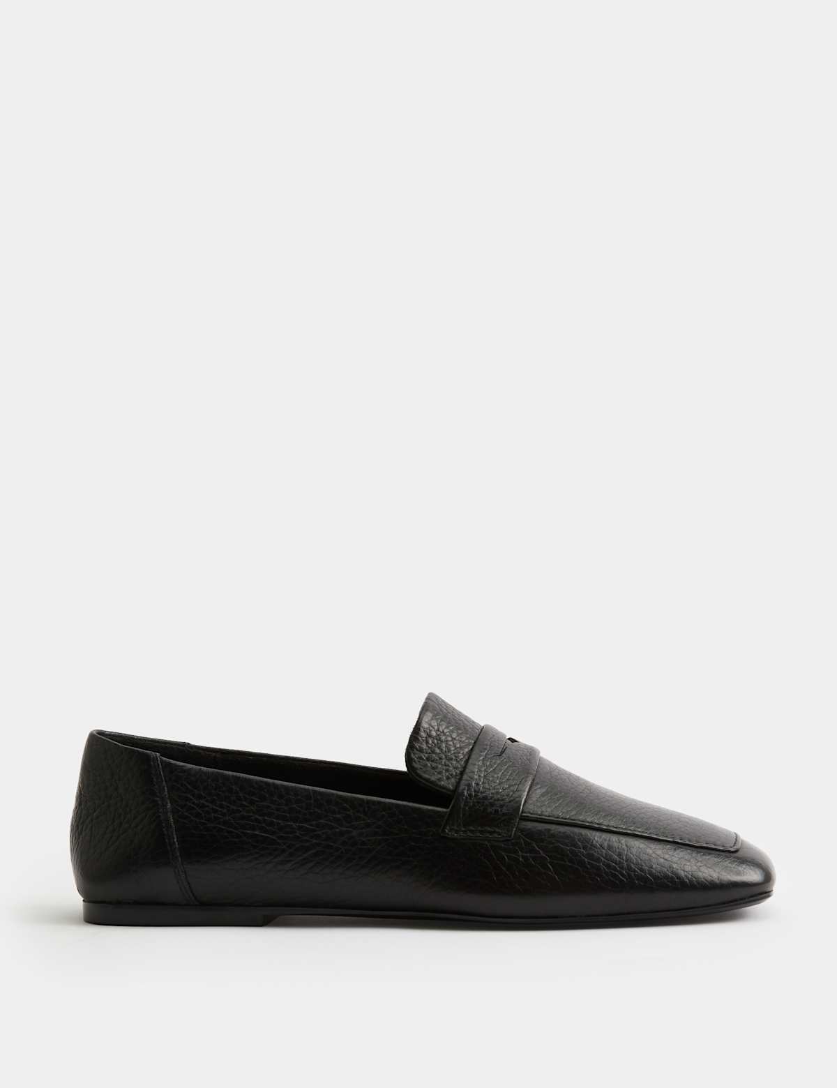 Women's Leather Flat Square Toe Loafers - Black | SAVINTARI
