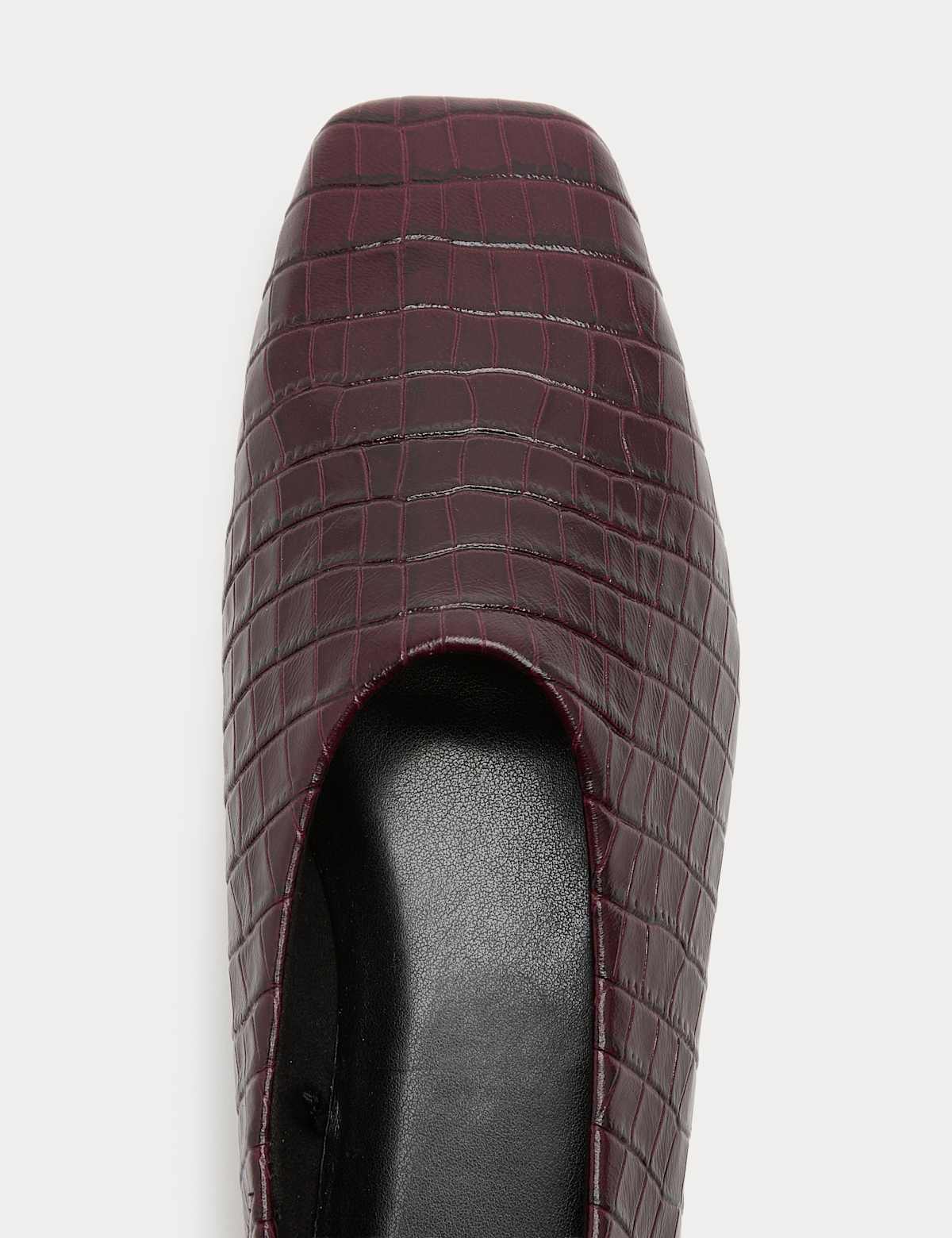 Women's Leather Croc Ballet Pumps - Black | SAVINTARI