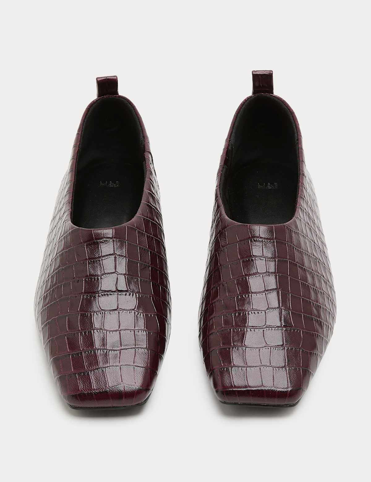 Women's Leather Croc Ballet Pumps - Black | SAVINTARI