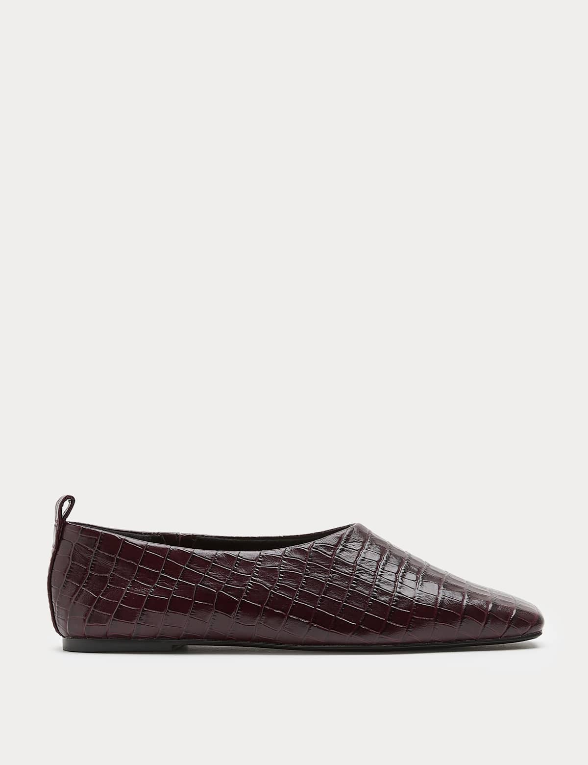 Women's Leather Croc Ballet Pumps - Black | SAVINTARI