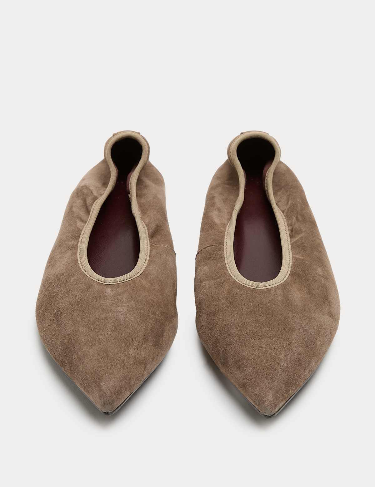 Women's Suede Flat Pointed Toe Ballet Pumps - Fawn | ballet flats | SAVINTARI