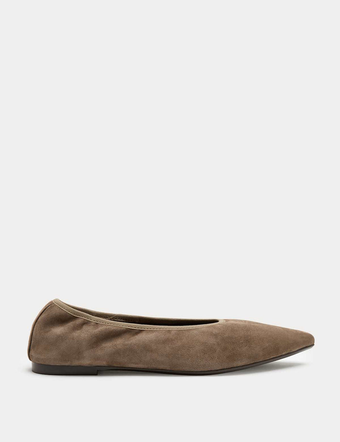 Suede Flat Pointed Toe Ballet Pumps · Fawn