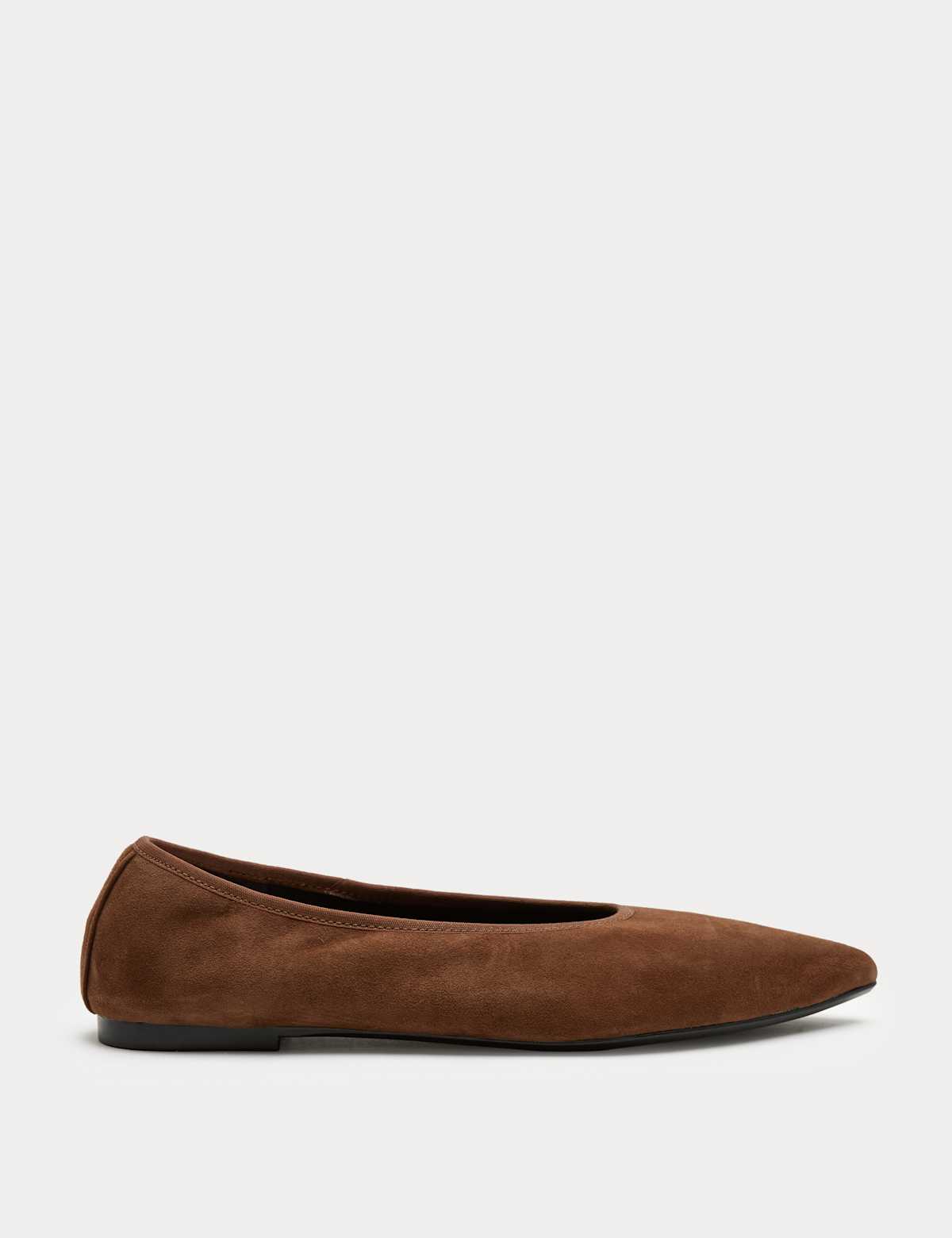 Women's Suede Flat Pointed Toe Ballet Pumps - Fawn | ballet flats | SAVINTARI
